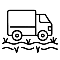 Ikona symbolizująca ciężarówkę pokonującą grząski odcinek z ładunkiem – dostawa materiałów przez trudny teren.