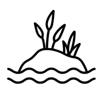 Symboliczna ikona przedstawiająca wyspę porośniętą roślinnością na zbiorniku wodnym – koszenie w trudno dostępnych lokalizacjach