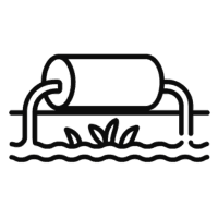 Ikona przedstawiająca geotubę umieszczoną nad wodą – odwadnianie urobku bezpośrednio przy zbiorniku.