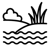 Symboliczna ikona przedstawiająca zbiornik wodny z linią brzegową – prace ziemne prowadzone na styku wody i lądu