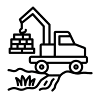 Ikona przedstawiająca rozładunek materiałów na miękkim, podmokłym podłożu – przeładunki w terenie niedostępnym dla standardowych maszyn.