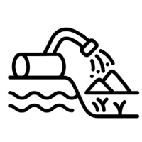 kona przedstawiająca przepływ osadów z dna zbiornika do wylotu – symbol refulacji akwenów.